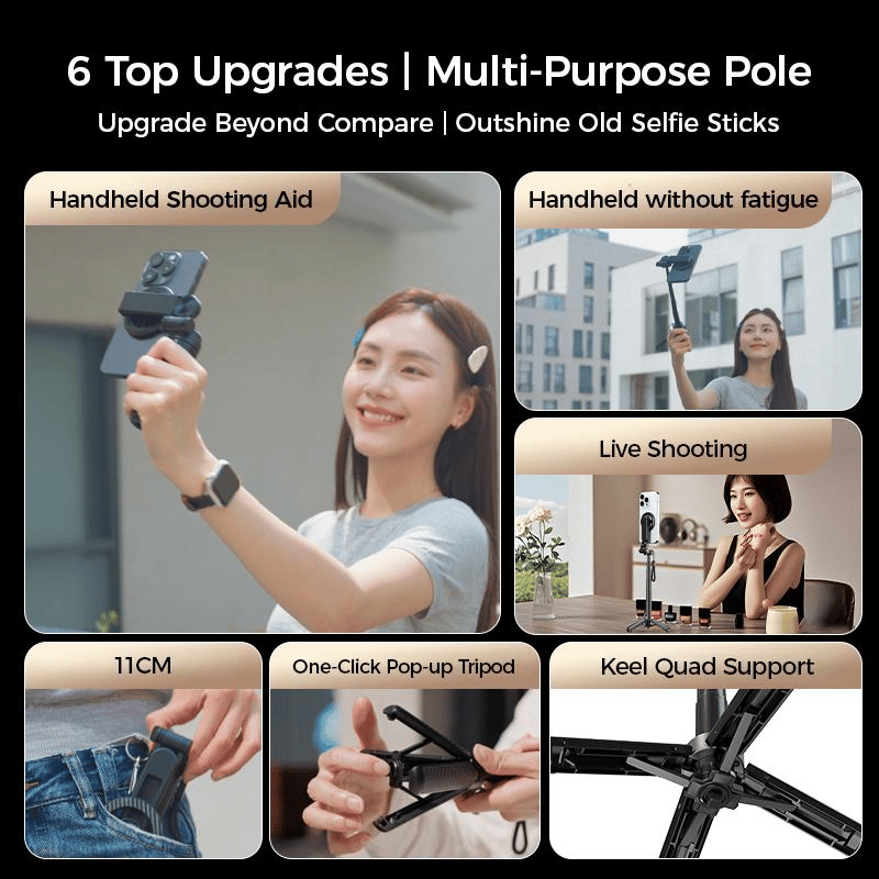 🔥📱4-in-1 Multifunktions-Selfie-Stick mit 360°-Drehung und Magnet
