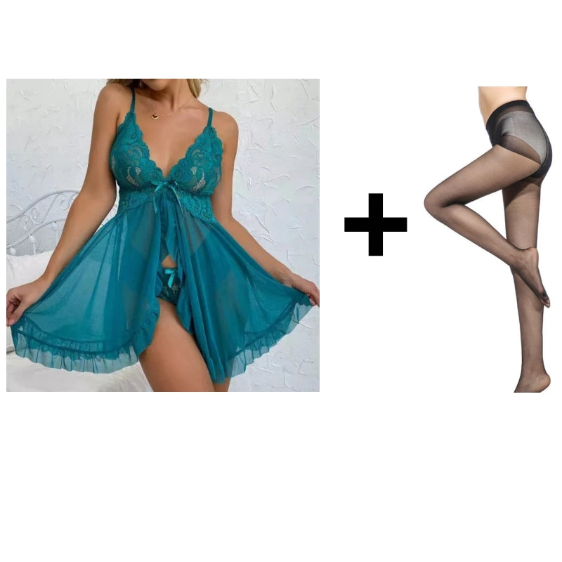 Feminines Pyjama-Set mit V-Ausschnitt & Spitze – Weich, atmungsaktiv & perfekt für besondere Nächte!