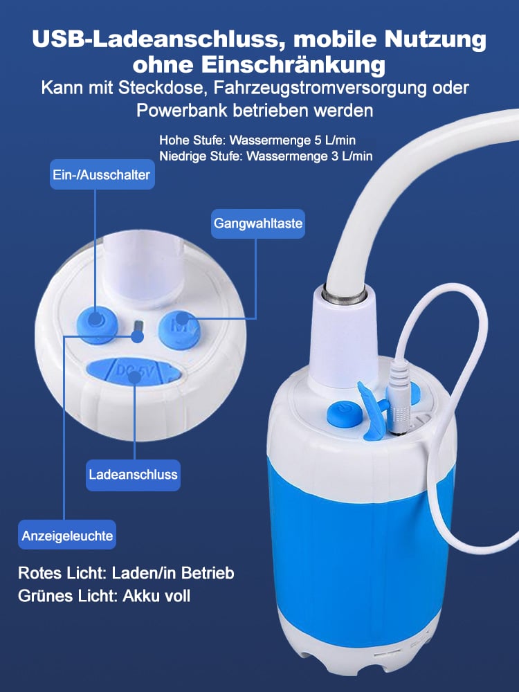 🚿Tragbare Campingdusche Mit Einstellbarem Durchfluss ✨Für Einfaches Und Bequemes Reinigen Im Freien!