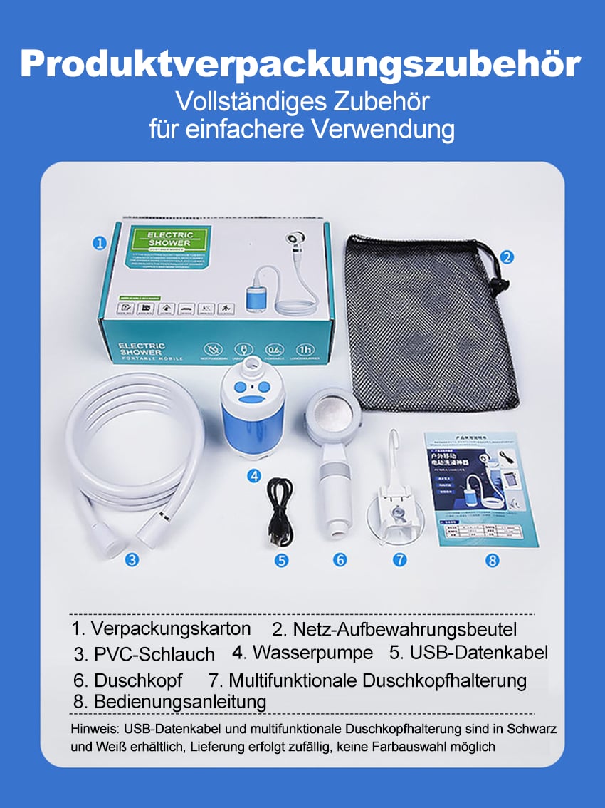 🚿Tragbare Campingdusche Mit Einstellbarem Durchfluss ✨Für Einfaches Und Bequemes Reinigen Im Freien!
