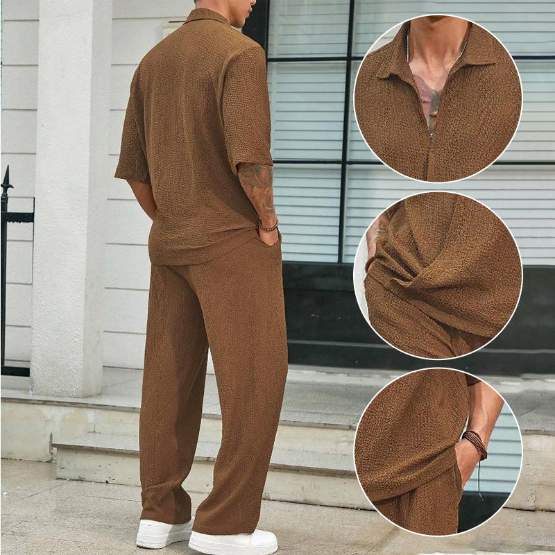 2-teiliges Set für Herren – kurzärmliges Oberteil mit V-Ausschnitt und Hose