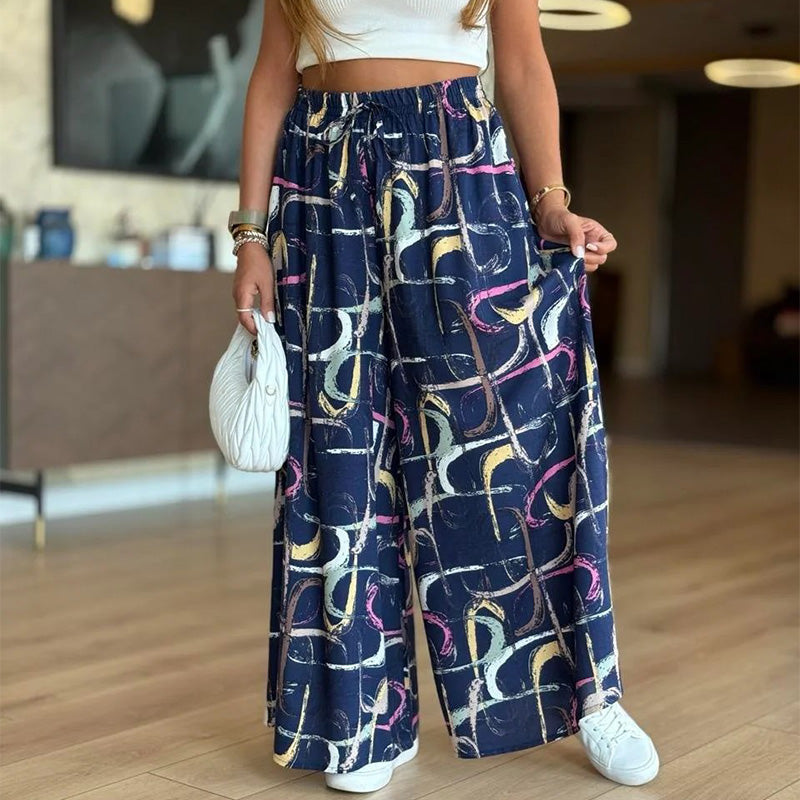 Lässige bedruckte Hose mit weitem Bein und Taschen für Damen