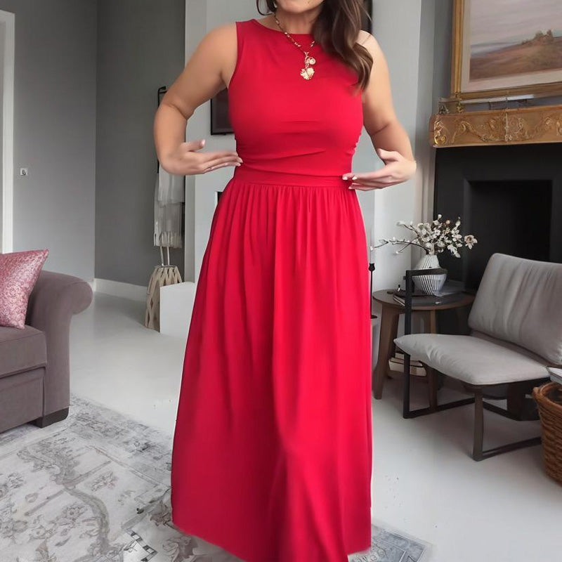 Elegantes Maxikleid mit Rundhalsausschnitt für Damen👗