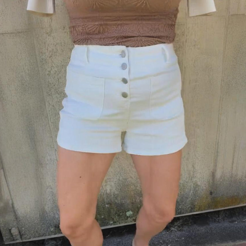 ✨Weiße High-Waist-Jeansshorts für Damen mit mehreren Knopfreihen
