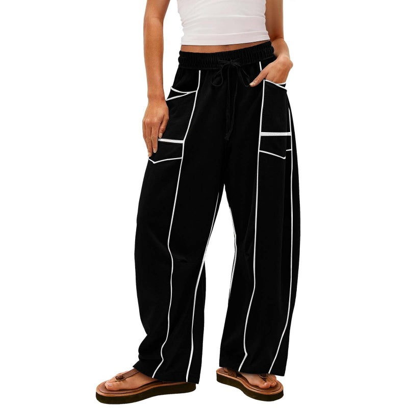 🌞Sommerangebot 49% RABATT🔥 Lässige, lockere Hose mit weitem Bein und Kordelzug für Damen