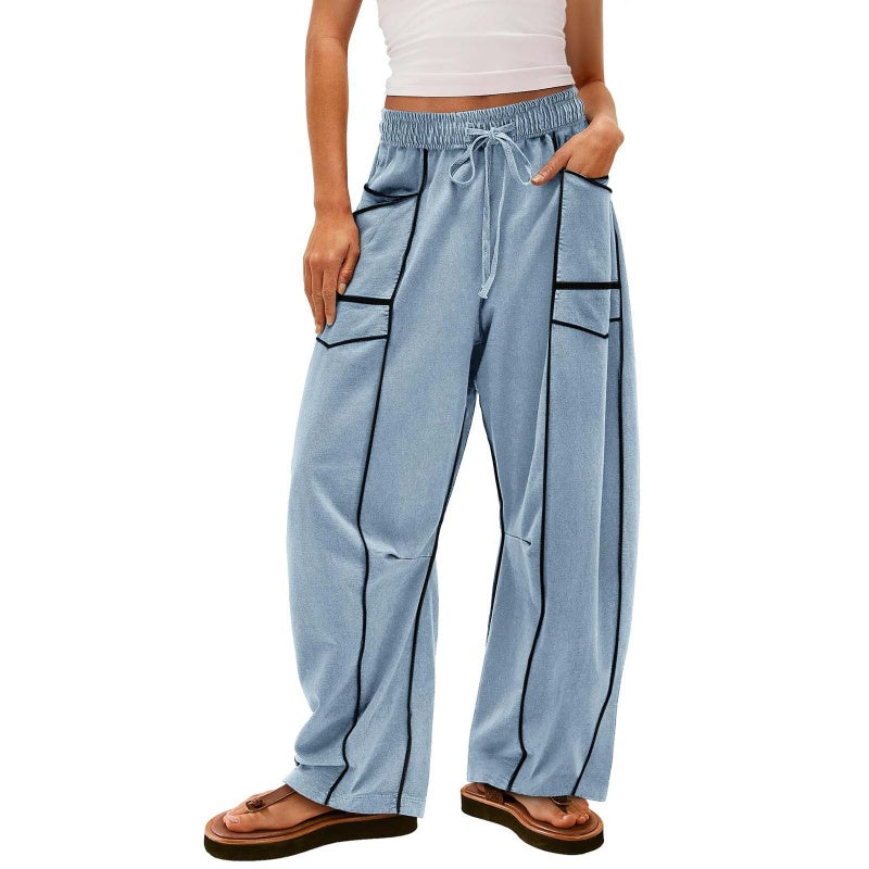 🌞Sommerangebot 49% RABATT🔥 Lässige, lockere Hose mit weitem Bein und Kordelzug für Damen