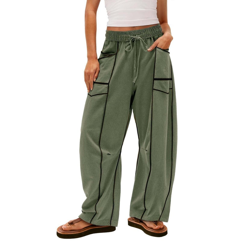 🌞Sommerangebot 49% RABATT🔥 Lässige, lockere Hose mit weitem Bein und Kordelzug für Damen