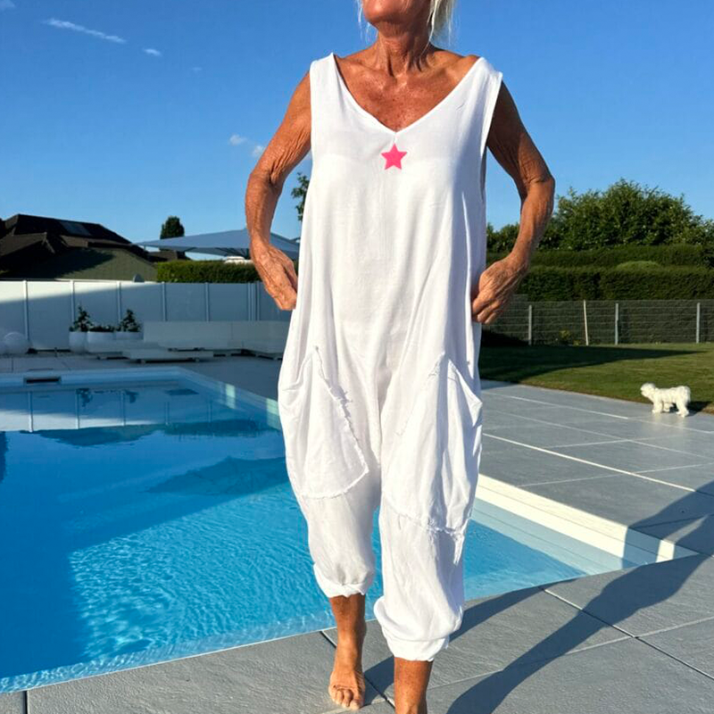 Lockerer ärmelloser Jumpsuit mit V-Ausschnitt für Damen im Sommer