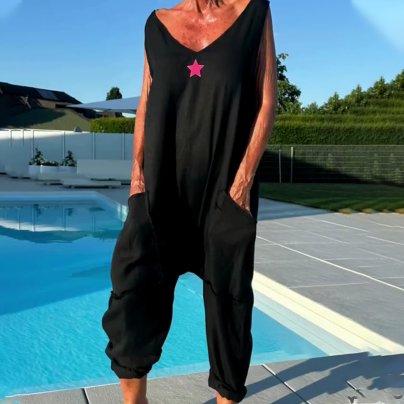 Lockerer ärmelloser Jumpsuit mit V-Ausschnitt für Damen im Sommer