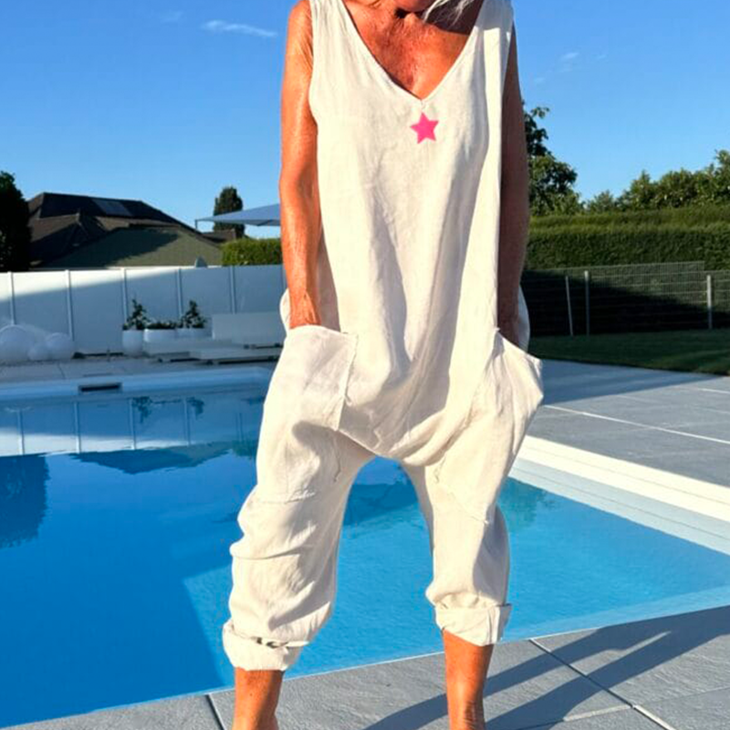 Lockerer ärmelloser Jumpsuit mit V-Ausschnitt für Damen im Sommer
