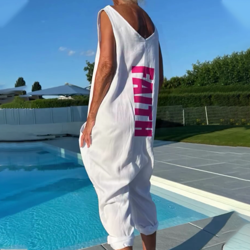 Lockerer ärmelloser Jumpsuit mit V-Ausschnitt für Damen im Sommer