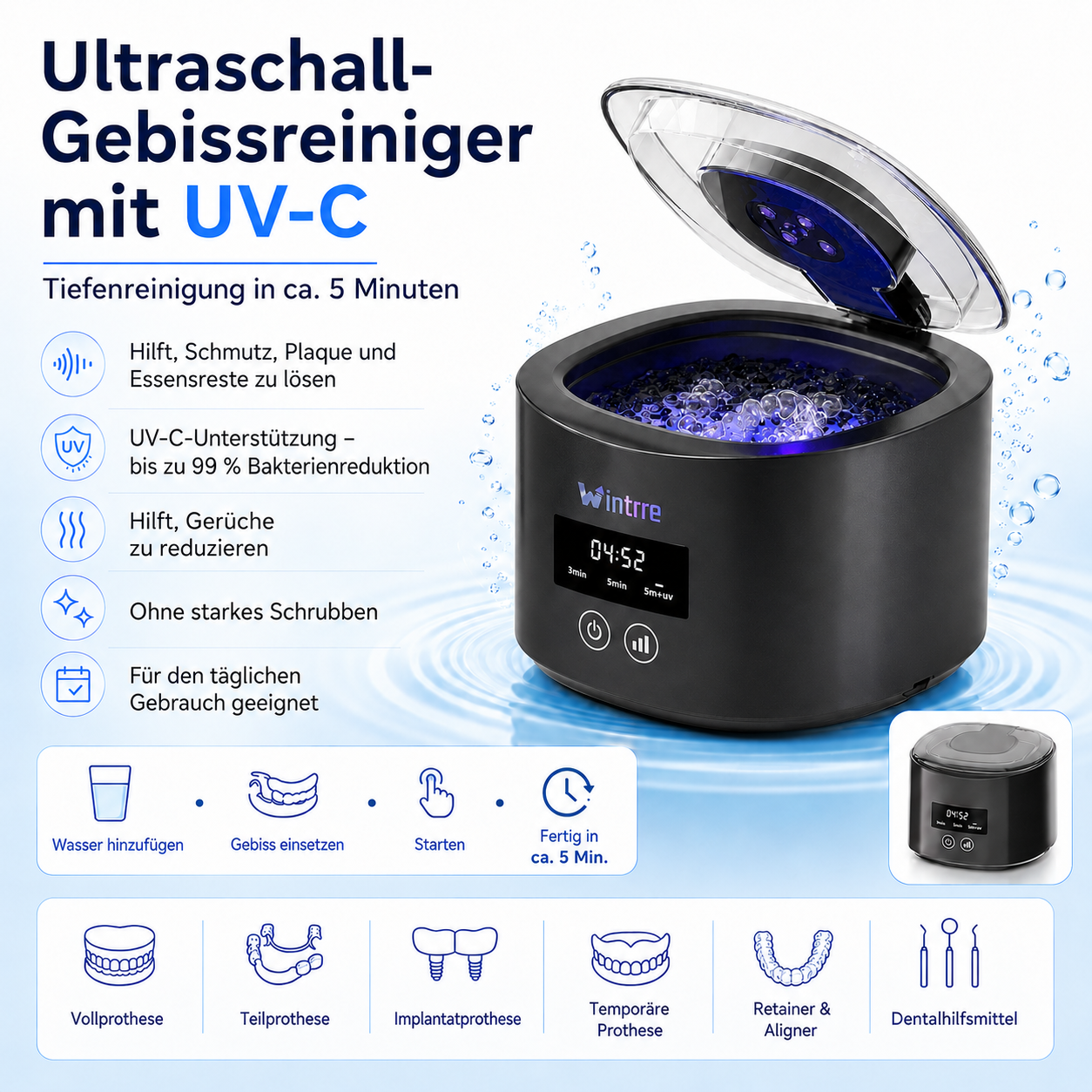 ❄️Sommerfrische 50 % Rabatt!🦷Denture Dome Ultraschall-UV-C-Reiniger – Für ein frischeres, saubereres Gebiss in nur 5 Minuten