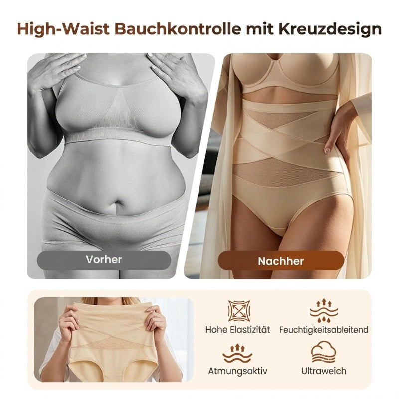 🌸Letzter Tag – 1 kaufen, 2 Packungen gratis!✨ Plus-Size High-Waist Cross Tummy Control Slips