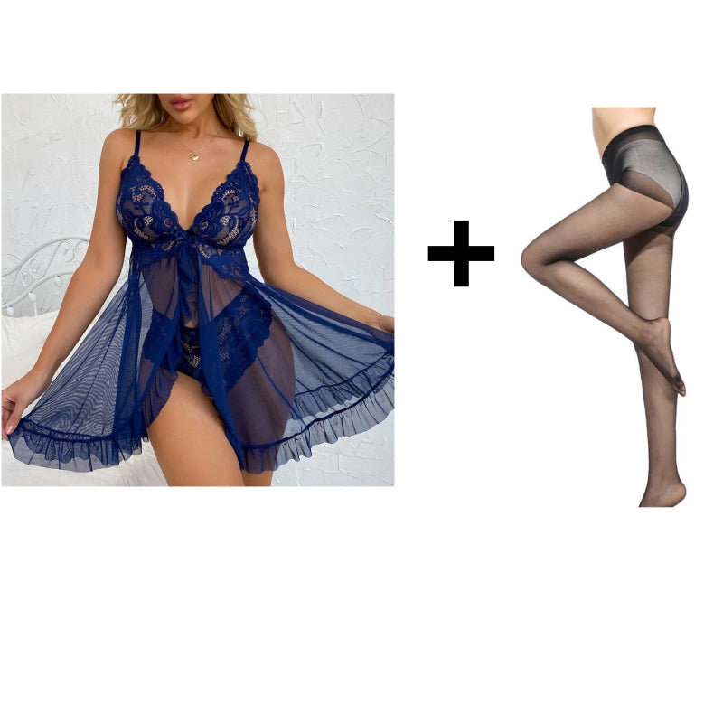 Feminines Pyjama-Set mit V-Ausschnitt & Spitze – Weich, atmungsaktiv & perfekt für besondere Nächte!