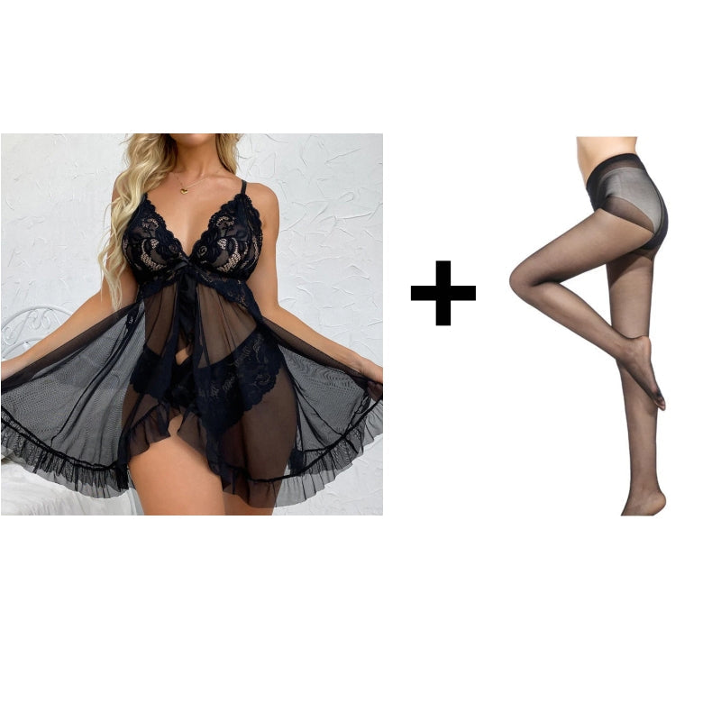 Feminines Pyjama-Set mit V-Ausschnitt & Spitze – Weich, atmungsaktiv & perfekt für besondere Nächte!