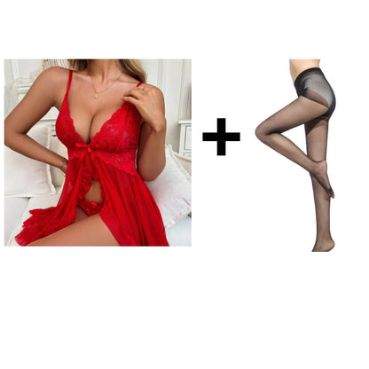 Feminines Pyjama-Set mit V-Ausschnitt & Spitze – Weich, atmungsaktiv & perfekt für besondere Nächte!