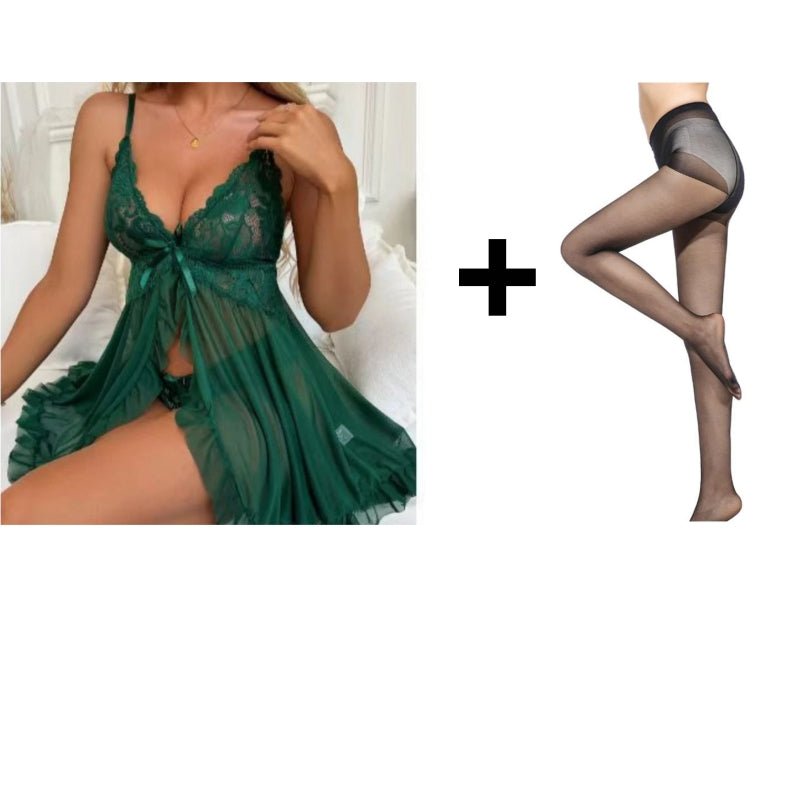 Feminines Pyjama-Set mit V-Ausschnitt & Spitze – Weich, atmungsaktiv & perfekt für besondere Nächte!