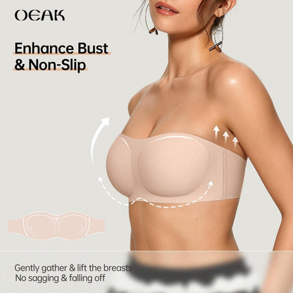 💞Damen-BHs ohne Träger, Push-up-BHs, Bandeau-BHs, rutschfeste, bügellose, stützende, gepolsterte BHs, nahtlose, bequeme Tube-BHs und Jelly-BHs