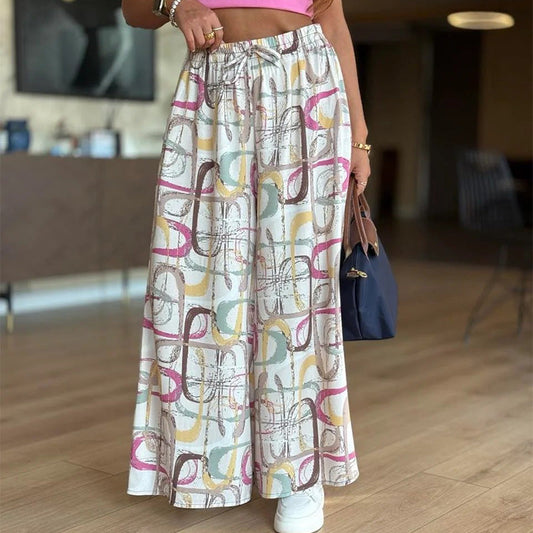 Lässige bedruckte Hose mit weitem Bein und Taschen für Damen