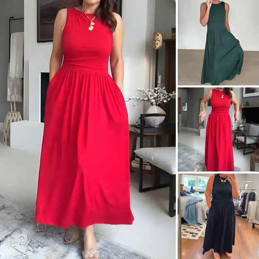Elegantes Maxikleid mit Rundhalsausschnitt für Damen👗