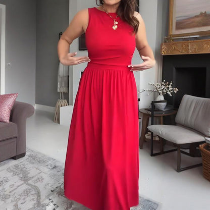 Elegantes Maxikleid mit Rundhalsausschnitt für Damen👗