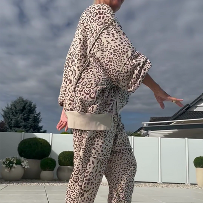 💃Ensemble 2 pièces pour femme avec haut et pantalon à imprimé léopard ☕ – Coupe décontractée, idéal pour le brunch ou les courses du week-end ✨